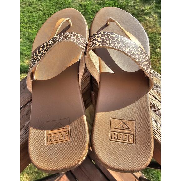 Reef Womens Brown Cushion Sol Diagonal T Strap Flip Flop Sandals Size 10 Leopard - Picture 4 of 7